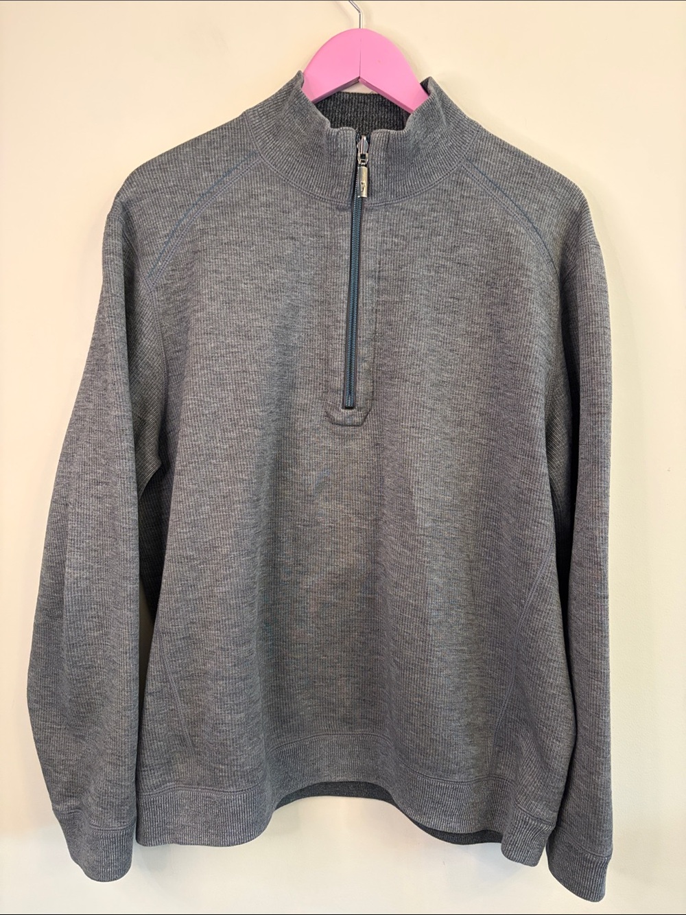 TOMMY BAHAMA Men's Gray Half-Zip Sweater Pullover No Size Tag Fit XXL